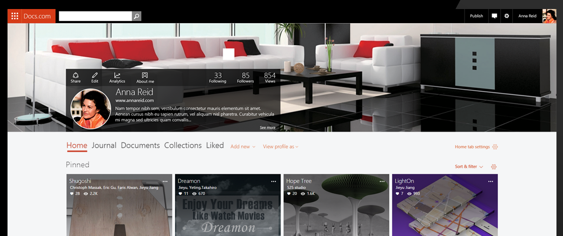 The Docs.com publish flow, where visibility is a plain-language choice