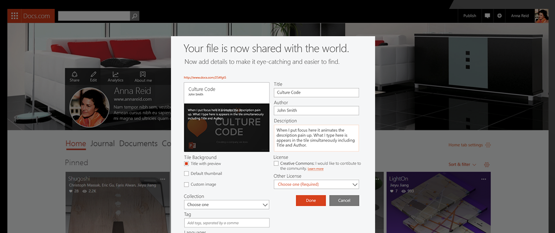 Publish flow — visibility and tags
