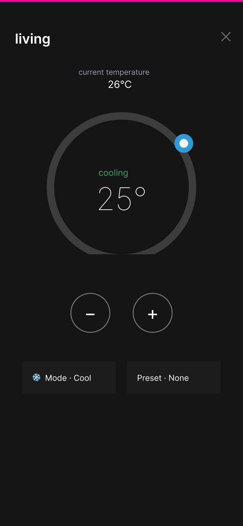 Figma wireframe for the Home Assistant dashboard — climate long-press popup